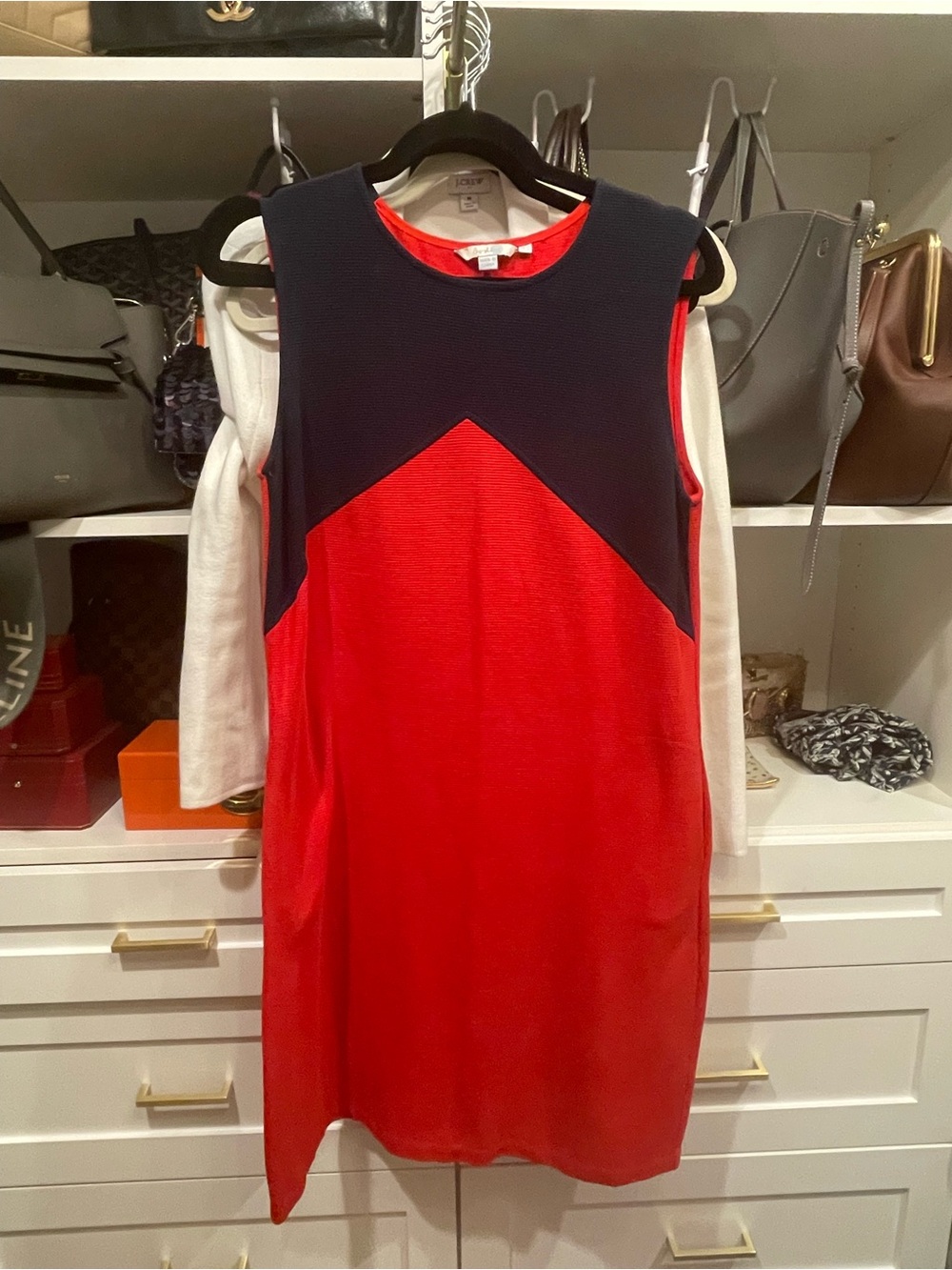 Boden Red and Navy Colorblock Sleeveless Shift Dress